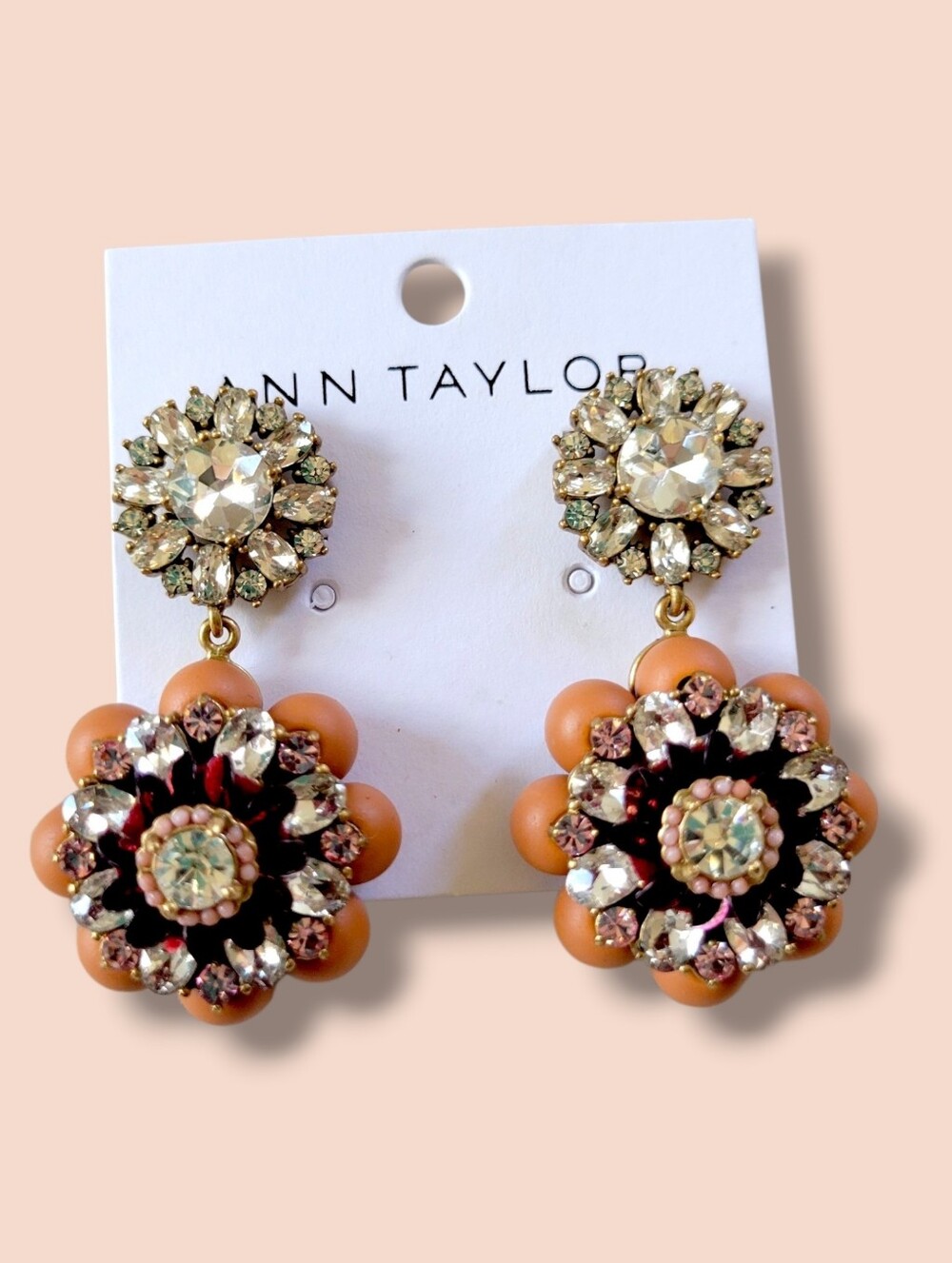 Ann Taylor | NWT Chunky Warm Sienna/Clear Floral Cluster Dangle Earrings